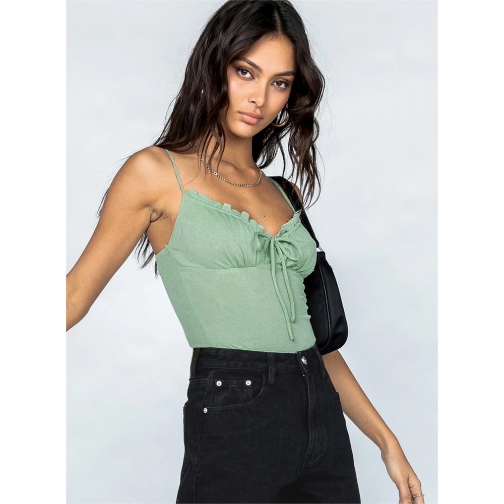 Princess Polly Lilith Bodysuit Green Ruffle Ruched Tie Spaghetti Straps Size 4